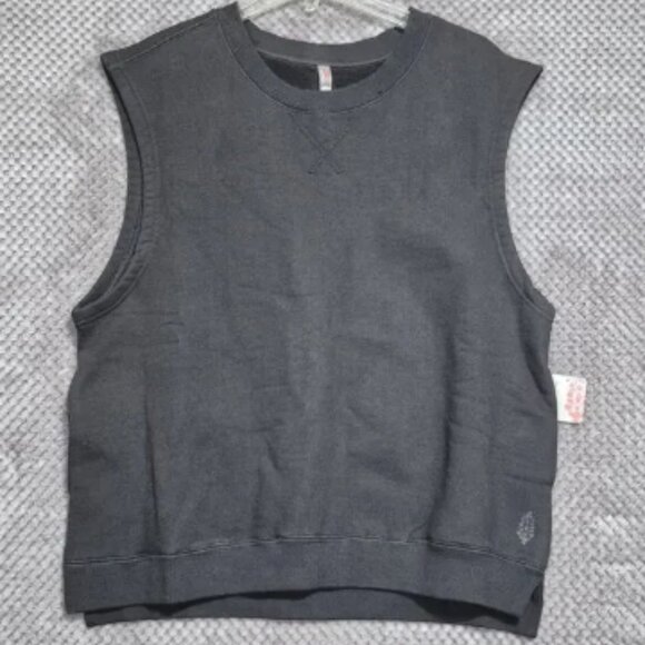 Free People Movement Sweatshirt Tank Pockets Oversized Small Black Logo NEW - Picture 1 of 13